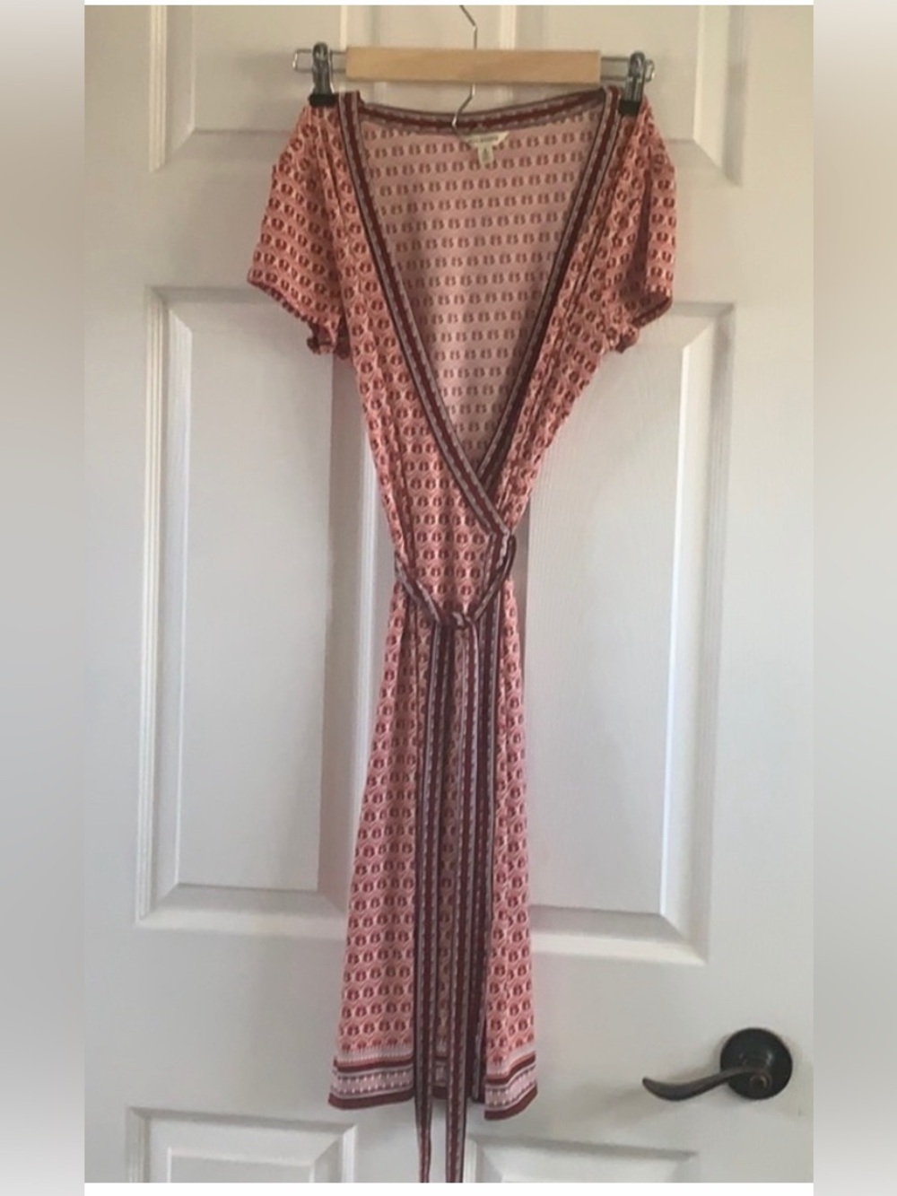 Pink Patterned Wrap Dress with Belt